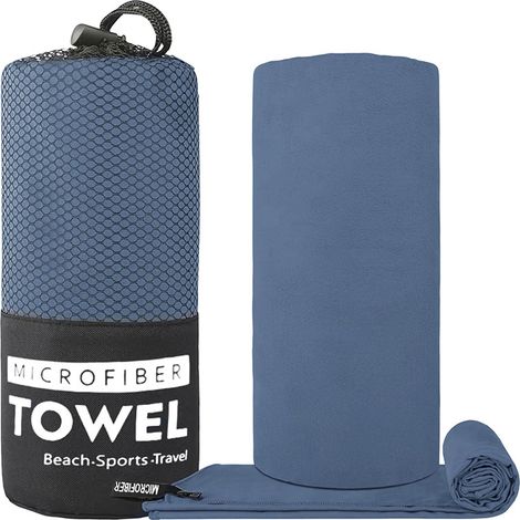 Schnelltrocknendes Mikrofaser-Sporthandtuch 40 x 80 cm – Doppelseitiges, tragbares Fitnesshandtuch für Yoga, Schwimmen und Gymnastik, Marineblau-x