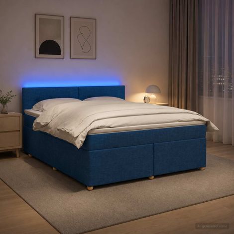 vidaXL Cama box spring con colchón con cabecera Azul 160 x 200 cm Tela (1/5)