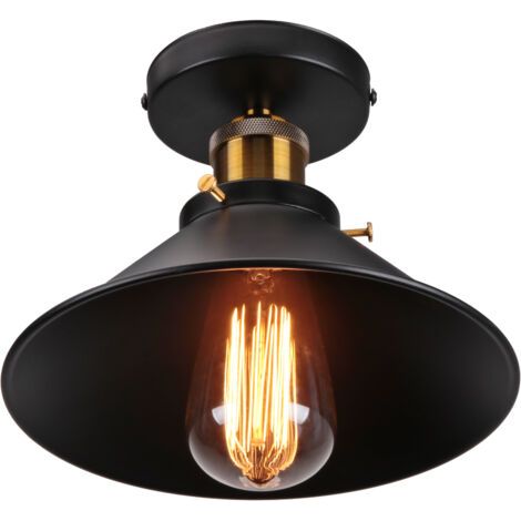 royaluxe- 22CM Luminaire Plafonnier Rétro En Métal Lampe De Plafond Industriel De Style Noir Plafonnier Vintage Pour Intérieur, Bar Et Club (1/5)
