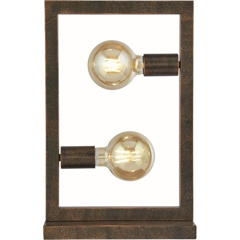 Oblong Lampe de table à 2 lumières, brun rustique (1/3)