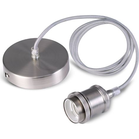 Lampe Suspension Vintage Retro, E27 Lustre Suspension Culot de Lampe Edison de Douille avec de 1.2m Câble Rond Tressé-Nickel Satiné (1/5)