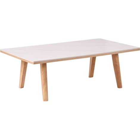 Coffee Table White Marble Ceramic Marble Effect Top Rubberwood Frame Modern Rectangular WALKER (1/5)