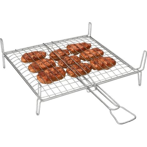 Griglia per barbecue cromata mis. 35x35 cm - Doppia graticola quadrata per carni con chiusura a conchiglia (1/5)