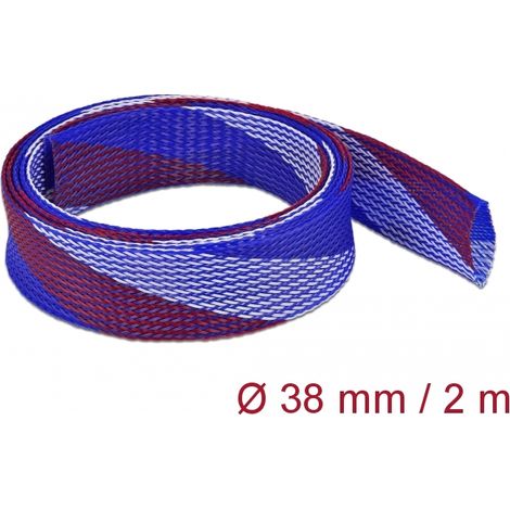 Delock Funda trenzada estirable 2 m x 38 mm, color azul-rojo-blanco
