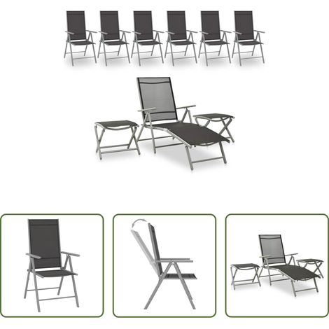 vidaXL Sonnenliege -  9-tlg. Garten-Lounge-Set Schwarz und Silbern (1/5)