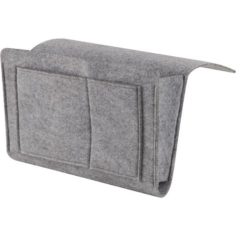 Sachet de rangement mural pour lit et sofa en feutre, Bed Pocket Organizer, support pour téléphone, télécommandes et tablette, 32 cm x 10 cm, gris clair, 1 unité (1/5)