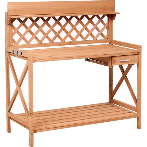 Mesa de jardinería estilo rústico con un cajón y ganchos de acero de madera de abeto almacenaje de jardín marrón claro Sperlinga (1/5)