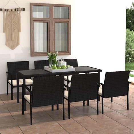 Ensemble Table et Chaise de Jardin 7 pcs - Ensemble de salle à manger de jardin Résine tressée Noir BV170838 - BonneVie (1/5)