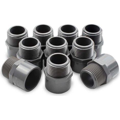 10 pcs raccord PVC noir 1-1/2" filetage mâle BSP, 50 mm, douille à glissement hexagonale, pour irrigation agricole et raccordement tuyaux d'eau