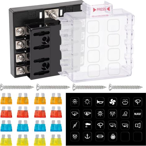 1 Boîte Fusibles 8 Voies, Cuivre Nickelé, PBT Ignifuge, Couvercle PC, Pour Auto Bateau (1/5)