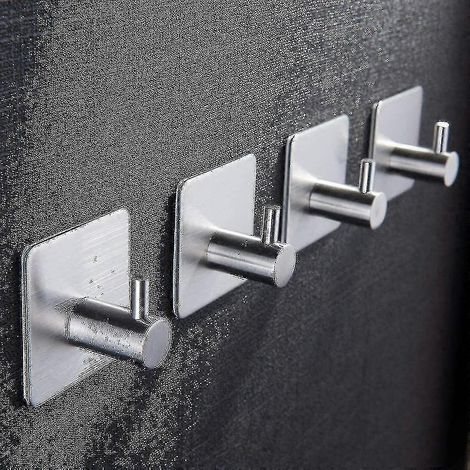 Set mit 4 robusten, selbstklebenden Wandhaken aus Edelstahl