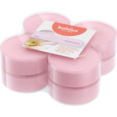 Bolsius - True Scents Tealights Profumati - Fragranza Magnolia - Set di 8 Pezzi - Colore Rosa - Lunga Durata di 8 Ore - Estratti Naturali - diametro 57 mm - Cera - Senza Fumo - San Valentino (1/4)