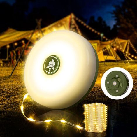 10 m lange dekorative Lichterkette für Camping – 4-in-1 wasserdichte Outdoor-Lampe – Dekorative Zelt- und Terrassenlampe – Stimmungsbeleuchtung für Spaziergänge – Warme Farben – 1200 mAh (1/5)