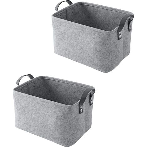 2 Pièce Panier Feutre, Care Panier Rangement, Rangement Feutre, avec Poignée, pour Vêtements, Serviettes, Articles de Toilette, Livres (Gris) (1/5)