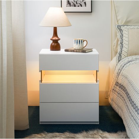 Meuble rangement LED 3 tiroirs blanc OKMYHOME (1/5)