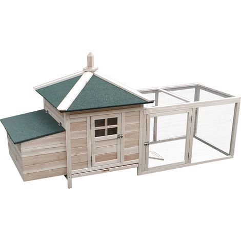 Poulailler de jardin en bois avec rampe et plateau, 196x76x97cm, couleur bois (1/5)