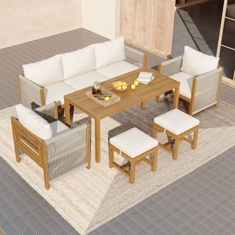Sofá jardín comedor exterior 7 plazas beige OKMYHOME (1/5)