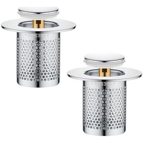 2 Pièces de Crépine de Vidange, Filtre à Evier en Acier Inoxydable Cuisine, Pop up Bouchon de Vidange Lavabo avec Tamis à Cheveux Acier Inoxydable Filtre Evier de Sol, pour Salle de Bain, Baignoire (1/5)