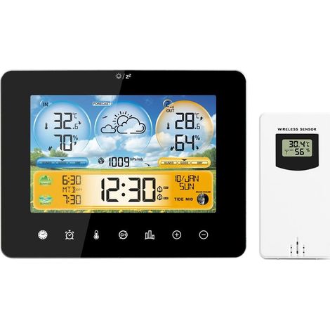Station météo, Station météo intelligente FJ3362M avec horloge Compteur de température et d'humidité intérieure et extérieure Multifonctionnel Grand écran couleur Horloge météo Jauge de température et (1/5)