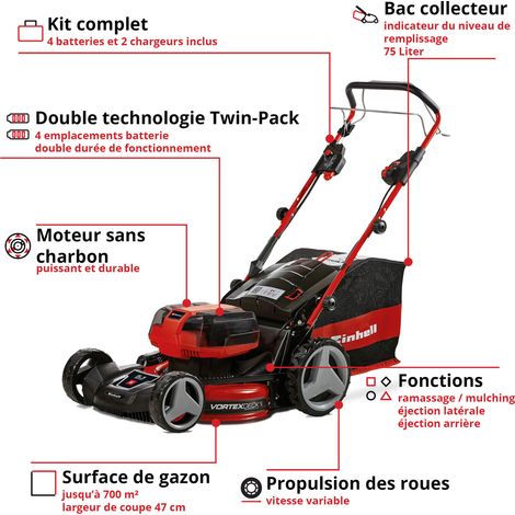 Einhell Professional Tondeuse à gazon sans fil GP-CM 36/47 S HW Li PXC (36V, Brushless, Mulching, largeur de coupe: 47cm, autotractée) Livré avec 4 Batteries 4,0Ah et 2 Chargeurs Doubles — vue 3
