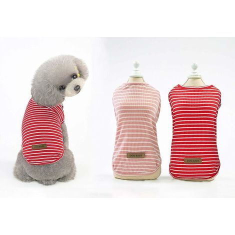 T-Shirts en Coton à Rayures pour Chien et Chat Lot de 2- Respirant et Extensible - pour Chiens et Chats de Petite et Moyenne Taille (Rouge + Rose, M) (1/5)
