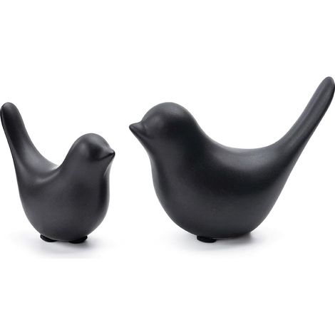 2 figuritas de pájaros de cerámica, esculturas modernas para decoración de paisajes, jardines, hogares, oficinas y escritorios (Negro) (1/5)