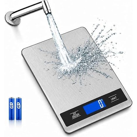Bilancia da Cucina da 10 kg, Bilancia Alimentare Elettronica con Funzione Tara, Display LCD Retroilluminato, Formato Compatto, per Pasticceria, Caffè, Ricette e Pesatura Alimentare, Batterie Incluse
