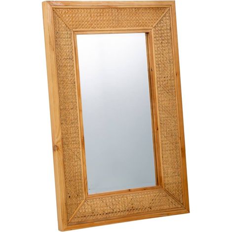Espejo de pared de madera y rejilla marrón 60x04x90