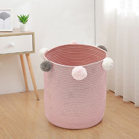 Laundry Basket Washing Clothes Storage Bag with Edge Hairball Decoration, Pink (1/5)