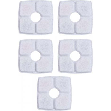 5X Filtre Fontaine Eau Chat Résine Charbon Actif 4 Couches Filtration Mousse Chien Animal Universel, 124x124mm (1/5)
