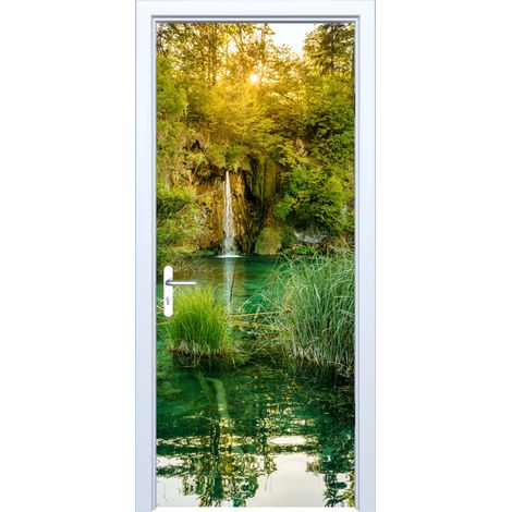 Adhesivo de tela para puerta con diseño de cascada en el bosque 889PD