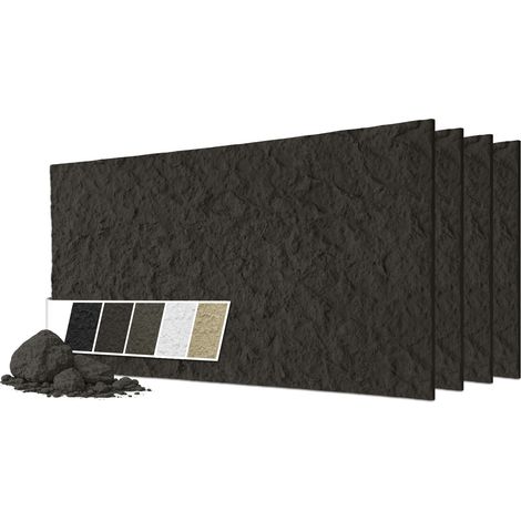 HEXIM Wandpaneele 3D Steinoptik 120x60cm – PU Wandverkleidung in Bruchstein-Felsen Kunststoff-Steinwand 2cm Stärke: 4 Paneele, A007-05 Light Black