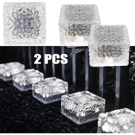 Lot de 2 lampes solaires de sol extérieures à 4 LED, effet brique glacée. (1/5)
