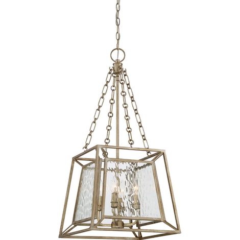 Hängelampe Deckenleuchte Pendellampe Stahl Glas D 38,1 cm Vintage-Gold 4 Flammig (1/5)