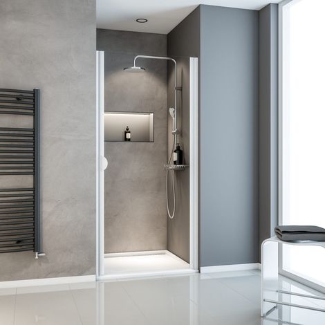 Schulte – Porte de douche pivotante 90 x 180 cm – Verre de sécurité transparent 5 mm – Profilé blanc – Fermeture magnétique – Installation facile