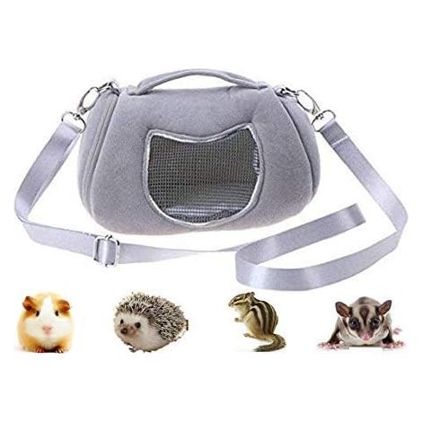 sac de voyage cochon d'Inde portable hamster pour sortir sac de transport respirant avec bandoulière réglable nid chaud hérisson chinchilla écureuil confit petit animal(gris) (1/2)