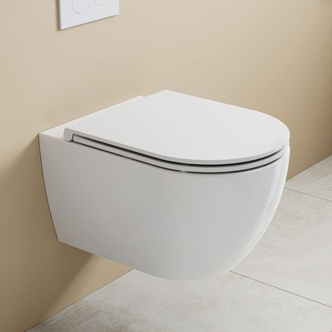 HOROR WC Suspendu Céramique sans bride - Cuvette Toilette Mural à Chasse d'eau Profonde à Faible Odeur - chasse d'eau rotative à deux trous