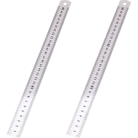 Règle En Acier Inoxydable - 30 Cm - Double Échelle Centimètres Et Pouces - Pour Dessin Technique Et Bureau - Lot De 2