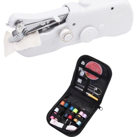 Machine à coudre électrique pratique - Mini machine à coudre portable pour la maison - Outil de couture à main - 21 x 6,5 x 3,5 cm - Blanche (1/4)