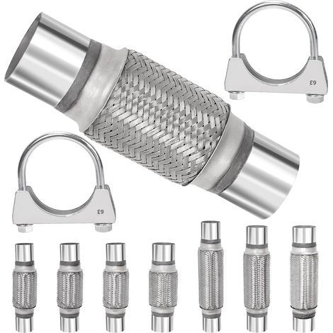 3-teiliges 2,5 x 6 Zoll langes Auspuffrohr mit 2,5 Zoll Auspuff-U-Clip-Set, universelles doppelt geflochtenes Edelstahl-Auspuffrohr (1/5)