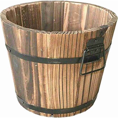 Blumentopf aus Massivholz, Vintage-Holzfass, tragbarer Gartenbehälter (1/3)