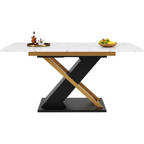 CHICFURN Tavolo da pranzo allungabile 120-160 x 80 cm in MDF nero, gambe dorate incrociate (1/5)