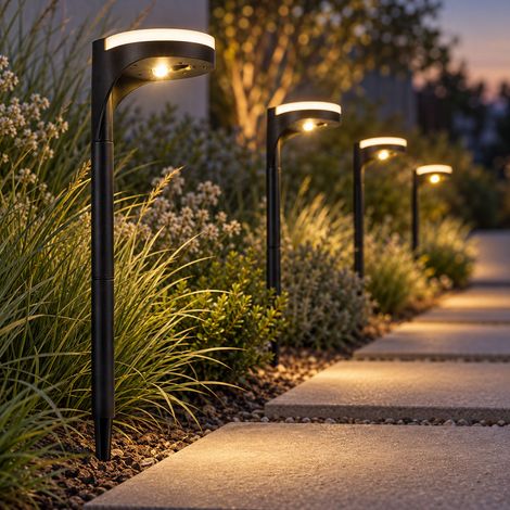 Lampada solare nera a spina, lampada solare da giardino, illuminazione dall'alto verso il basso, 13x LED bianco caldo, PxA 11x45 cm, set da 4 (1/5)