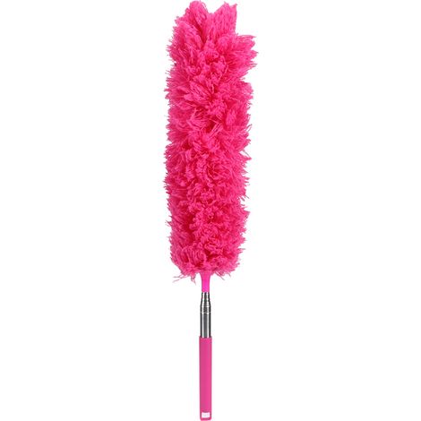 Plumeau télescopique flexible microfibre acier inoxydable extensible 135cm tête orientable anti-poussière poignée ergonomique rose (1/5)