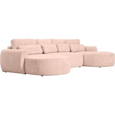 Mahina - wohnlandschaft u-form 7-sitzer - schlaffunktion und bettkasten - aus bouclé-stoff - rosa