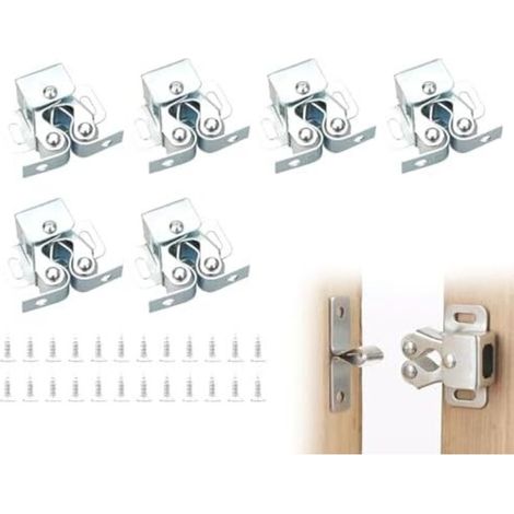 Set of 6 Door Latches with Double Roller Screws, Cabinet Closure, Closet Latches, Door Hardware and Latches, Door Closers, Door for Home Furniture, Closet (Silver) -
