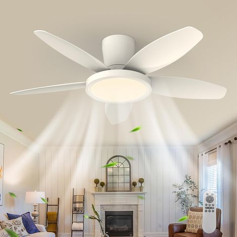 Ganeed Ceiling Fans with Lights, 42-inch Low-Profile Flush-Mount Ceiling Fan with Remote/App Control, 6 Speeds,LED Dimmable,Modern Ceiling Fan with LED Light for Bedrooms, Indoor,Outdoor