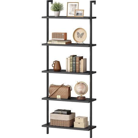 Étagère Échelle à 5 Niveaux, Bibliothèque, Étagère Verticale de Rangement, pour Salon, Chambre, Cuisine, Noir (1/5)