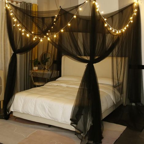 Rideaux de lit à baldaquin éclairés élégants adaptés aux lits doubles et king size esthétique décoration chambre (1/5)