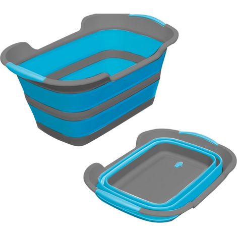 Panier à linge avec anses 605812 pliable silicone avec couvercle 27 litres  Couleur: Bleu foncé
